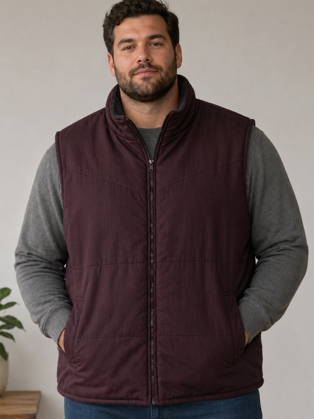 NATURAL LIFE Men's Quilted Vest in Deep Burgundy Outdoor Nature Hiking